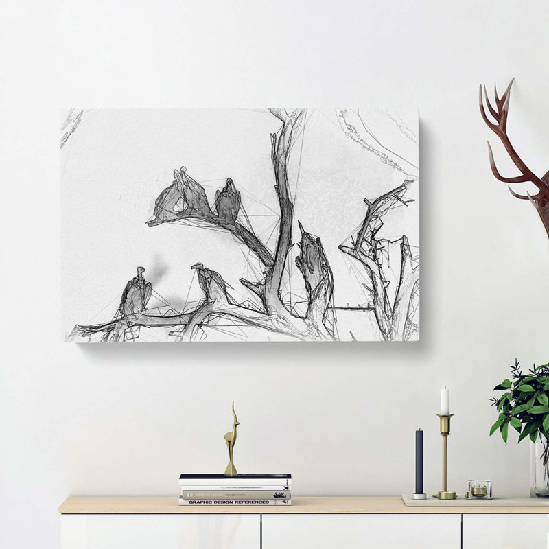 Vultures On A Tree In Abstract - Wrapped Canvas, 40cm H x 60cm W x 3cm D