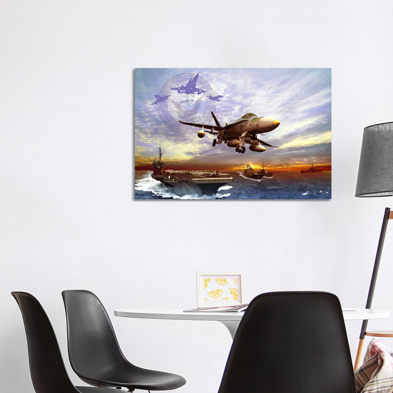 F/A-18 Hornet Taking Off From A US Navy Aircraft Carrier by Kurt Miller - Wrapped Canvas Print