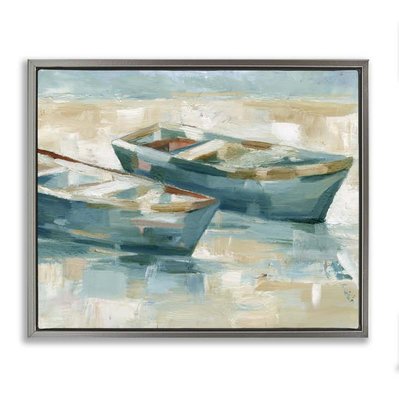 "Deux bateaux", art mural encadré flottant Abstraction par Ethan Harper, H 17 po x l 21 po, Cadre flottant gris lustré