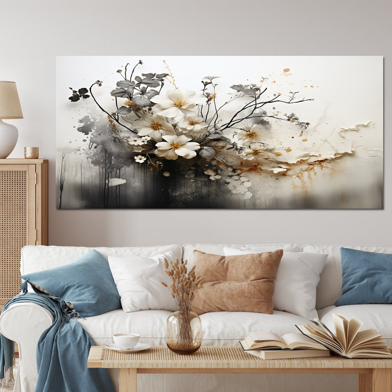 Bohemian Earthly Floral Collage I - Abstract Boho Wall Art, Wrapped Canvas, 28" H x 60" W, No Frame