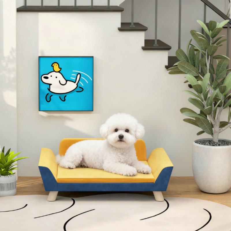 Canapé-lit pour chien avec coussin moelleux, housse lavable, orange
