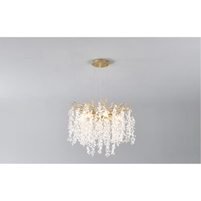 Lustre en cristal 8 lumières, luminaire suspendu de style ferme moderne à 8 lumières, pour salle à manger, îlot de cuisine - AUCUN AMPOULE INCLUS - OR