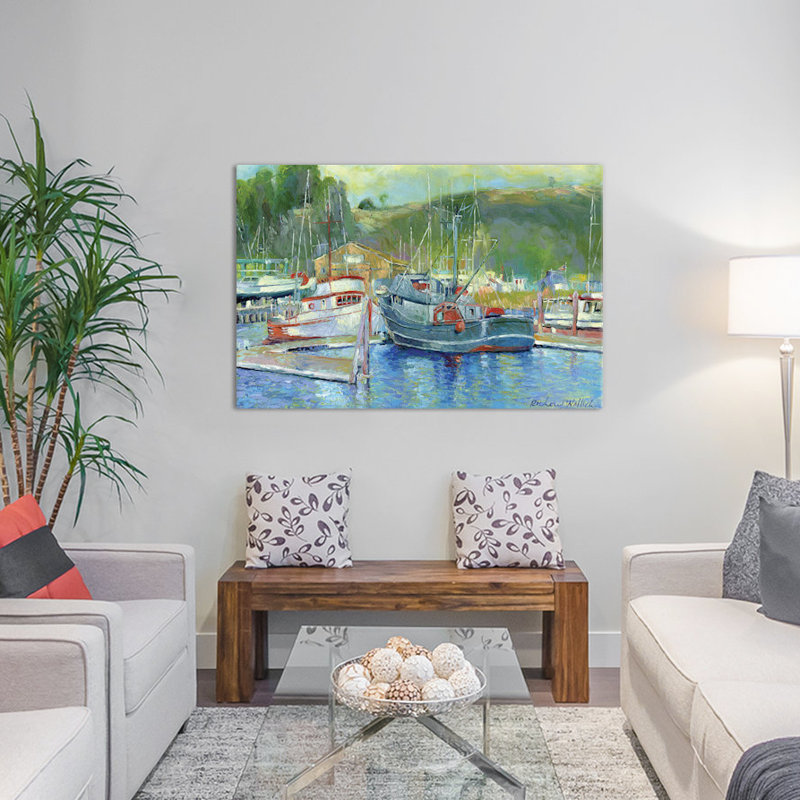 Reproduction d’art sur toile tendue, "bateau de pêche" par l’oregon coast ii, H 26 po x l 40 po x P 1,5 po