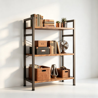 Industrial Metal & Wood Storage Bookcase And Shelving Unit，Elevated Display Stands For Living Rooms, Homes, And Offices .