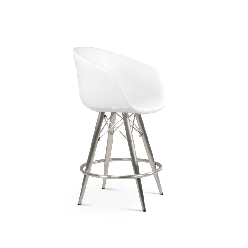 Tabouret de bar Tribeca, Similicuir blanc, Tabouret de comptoir (siège d'une hauteur de 23,5, Acier Inoxydable