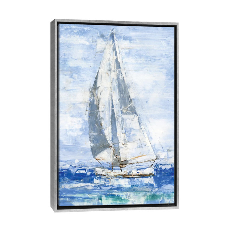 «Blue Sails I» par Ethan Harper - reproduction d'art, H 48 po x l 32 po x P 1,5 po, Pas de tapis, Toile avec cadre argenté