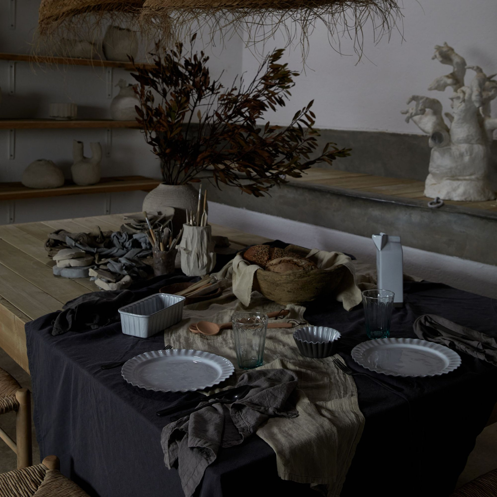 Maria Linen Tablecloth, 98.5" L x 69" D Rectangle, Dusk Gray