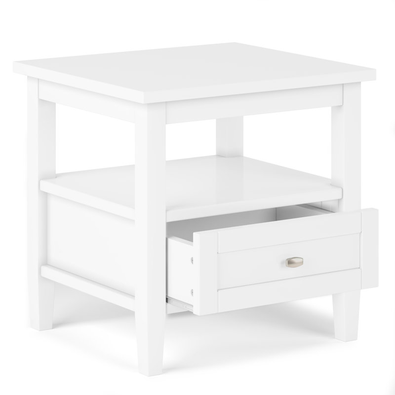 Table de bout transitionnelle en bois massif avec tiroir de rangement de style Shaker chaleureux, Blanc