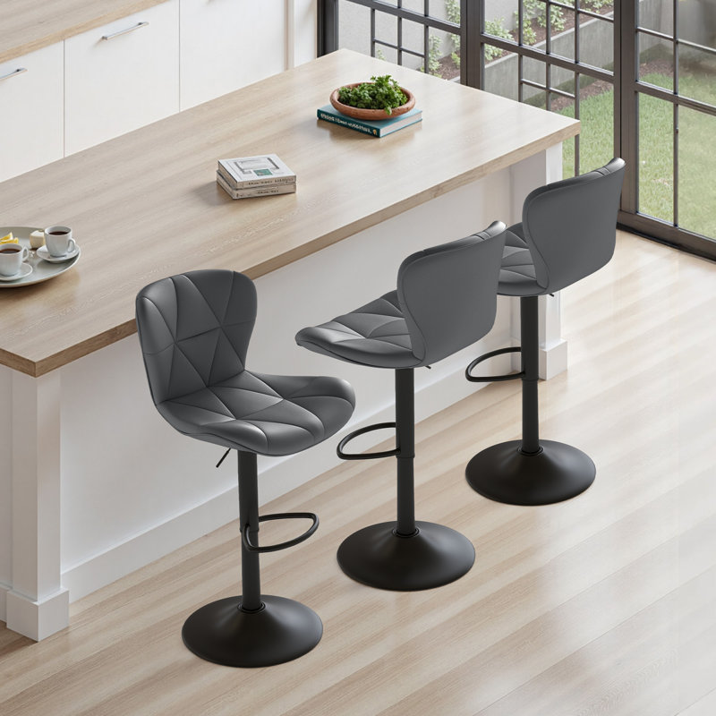 Higginsport Upholstered and Faux Leather Adjustable Height Bar Stool, Dark Grey, 3