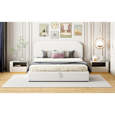 Lit de rangement hydraulique avec molleton doux pour grand lit - plateforme blanche