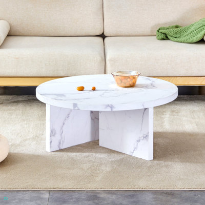 Une table basse à motif circulaire en matériau MDF, une table centrale de 31,4 pouces, une table basse moderne, convient aux petits espaces et aux salons.