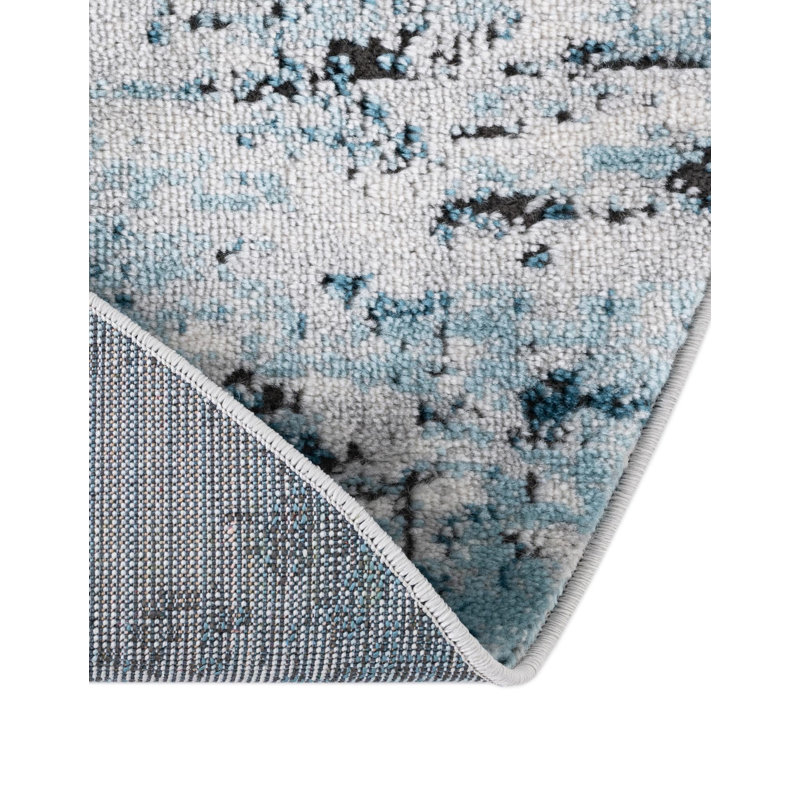 Tapis bleu / gris Sumiko, Rond 5 pi 3 po