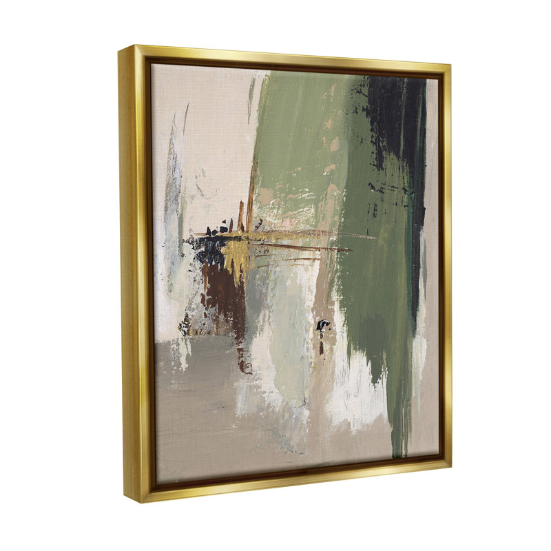 Green & Tan Brush Strokes Gold Framed Floater Canvas Wall Art by Patricia Pinto, 21" H x 17" W, Metallic Gold Floater Frame