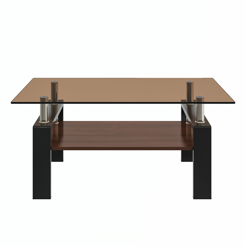 Table basse moderne moderne avec plateau en verre trempé et panneau de fibres à densité moyenne, parfaite pour les salons contemporains