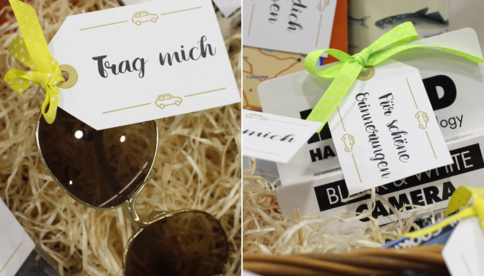 Geschenkkörbchen für einen Roadtrip mit kostenlosen Anhängern zum selbermachen, Details