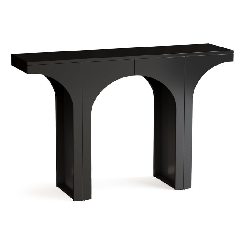 Console Table, 47 Inch Long Rectangular Top, Modern Black Arch Base