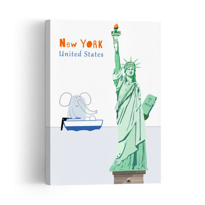 Statue Of Liberty, New York Modern Abstract Elephant Architecture City Wall Art Print by Carla Daly - Wrapped Canvas Print