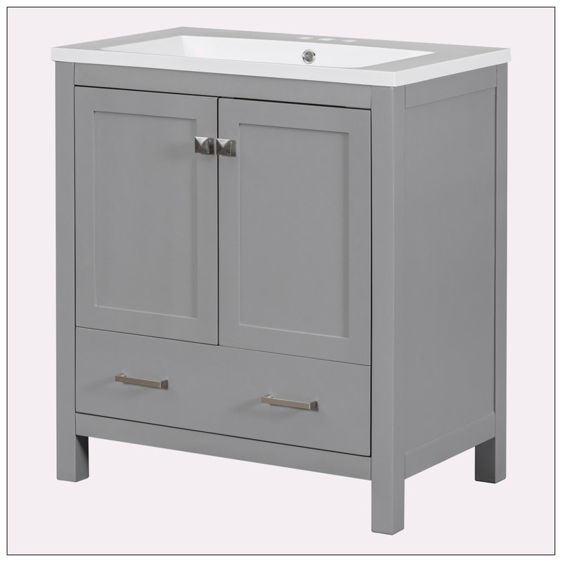 Meuble-lavabo 30 po avec lavabo simple, Gris, Argent