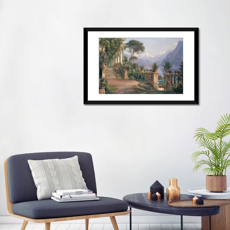 « dépôt on lake como » par carl frederic aagaard, reproduction d’impression sur toile tendue, Papier avec cadre noir, Blanc