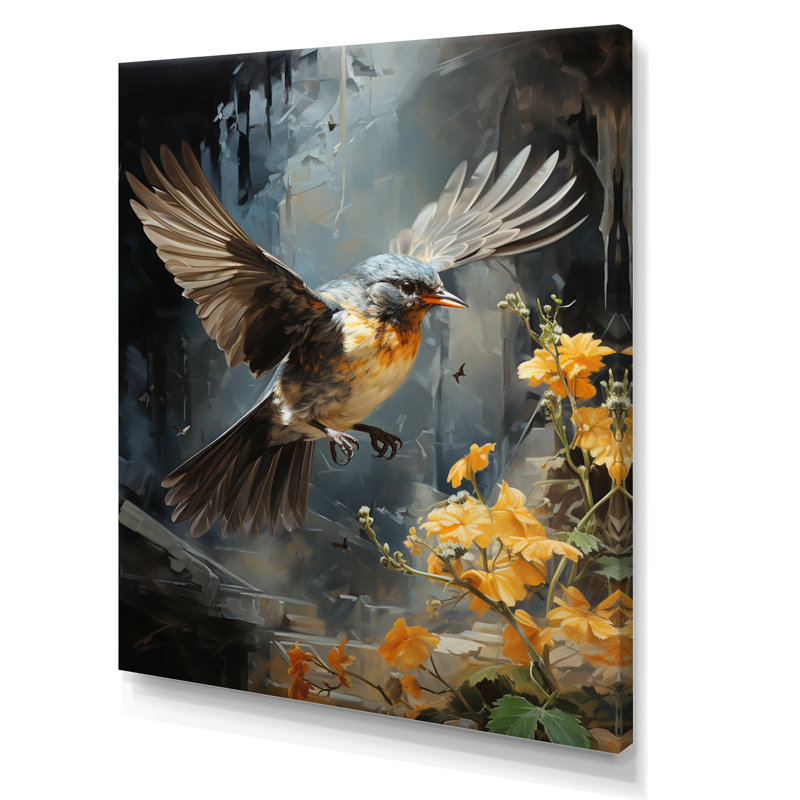 Oiseau, vol à travers les ombres - animaux, art mural sur toile, H 32 po x l 16 po x P 1 po, Toile tendue