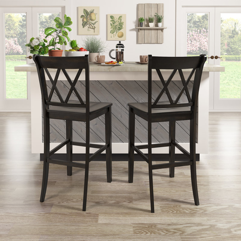 Tabouret de bar et de comptoir en bois massif Fortville, Noir antique, Tabouret de bar (siège d'une hauteur de 29 po)
