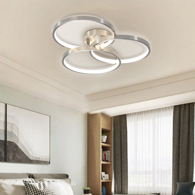Plafonnier DEL moderne 20 pouces à 3 anneaux à intensité variable avec finition nickel brossé contemporain pour le salon, la chambre à coucher et le bureau