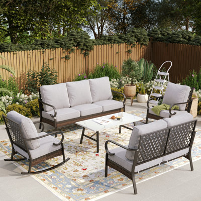 7-Person Outdoor Conversation Set With Loveseat & Rocking Lounge Chairs
