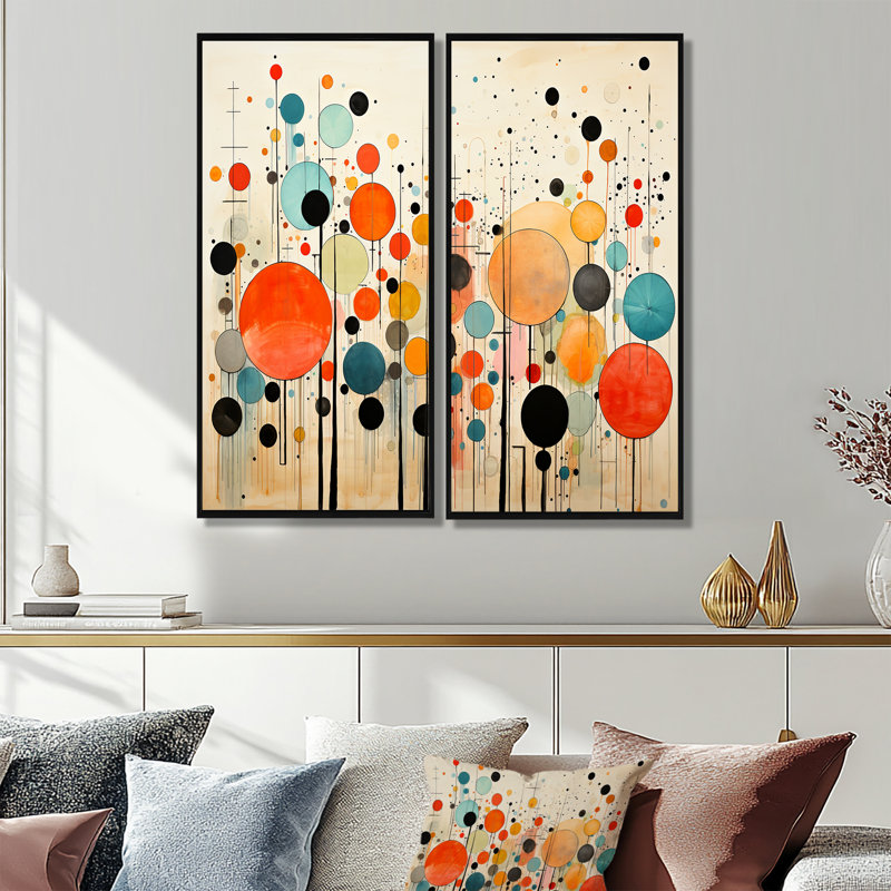 Green Beige Mid Century Abstract Retro I - Green Wall Art, 40" H x 40" W, Black, Framed Print without Mat