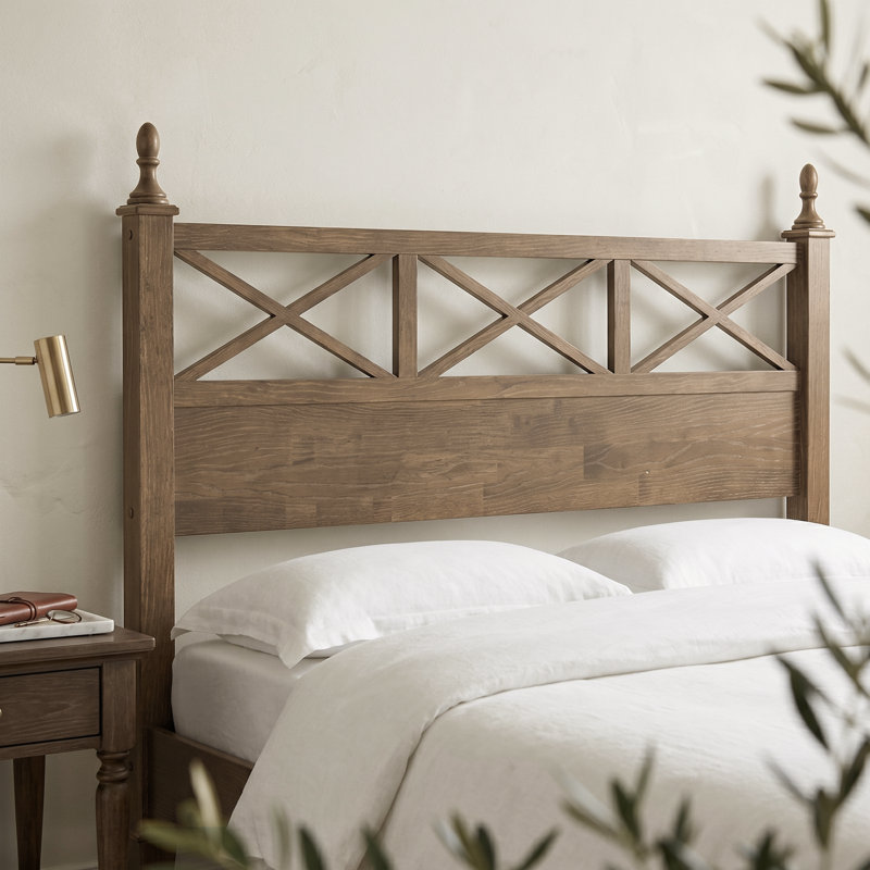 Queen Size Platform Bed Frame, Solid Wood with Headboard & Footboard, Center Metal Legs, 12 Strong Slatted Base, Anti-Noise & Slip-Free, Easy Assembly, No Box Spring Needed, Barnwood Finish