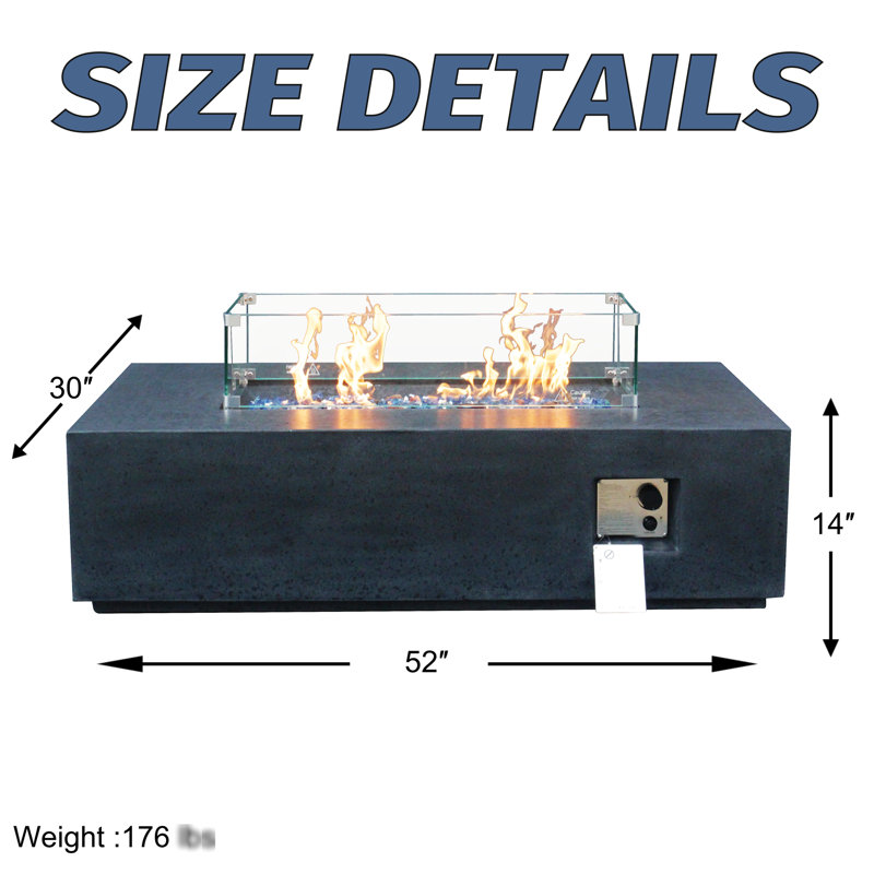 Table de foyer d'extérieur en béton gris foncé avec propane - 52 pouces, 65 000, élégante pour les fêtes de jardin, gris gaz, portable et fonctionnelle