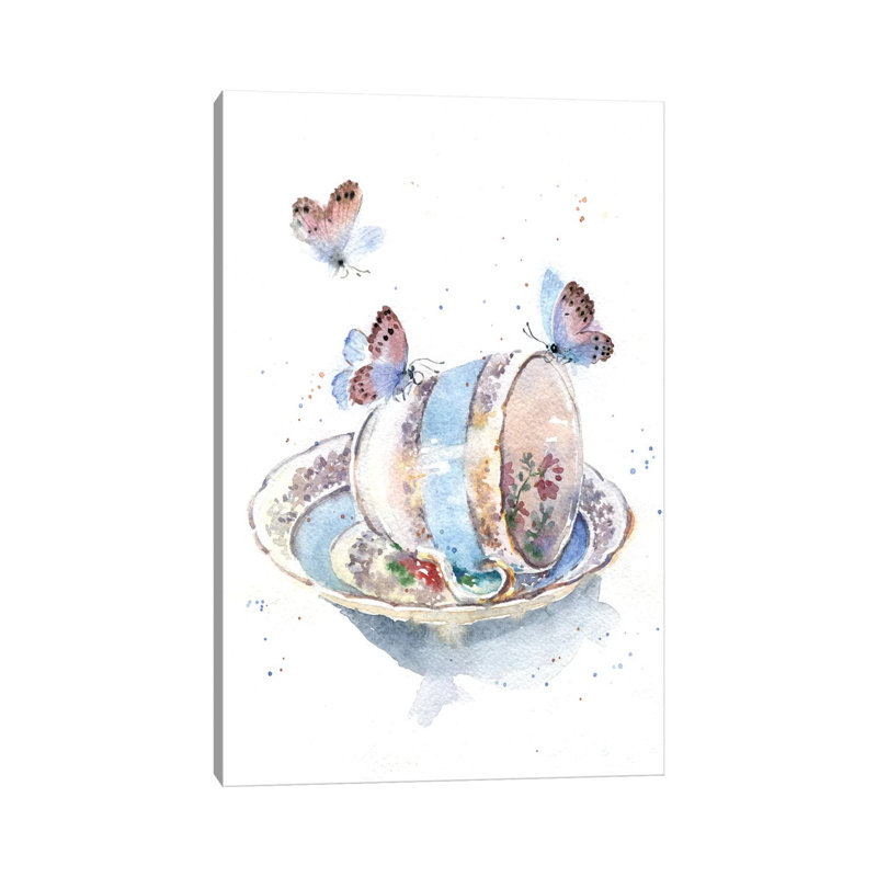 Cup With Butterflies by Marina Ignatova - Wrapped Canvas Painting, 20.32 cm H x 30.48 cm W