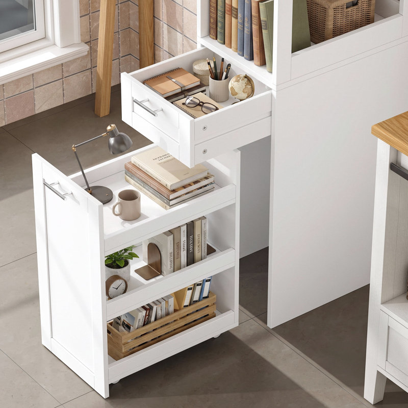 (Lot de 2) Bibliothèque autoportante de 180 cm de hauteur avec tablettes ouvertes, tiroir central et armoire coulissante