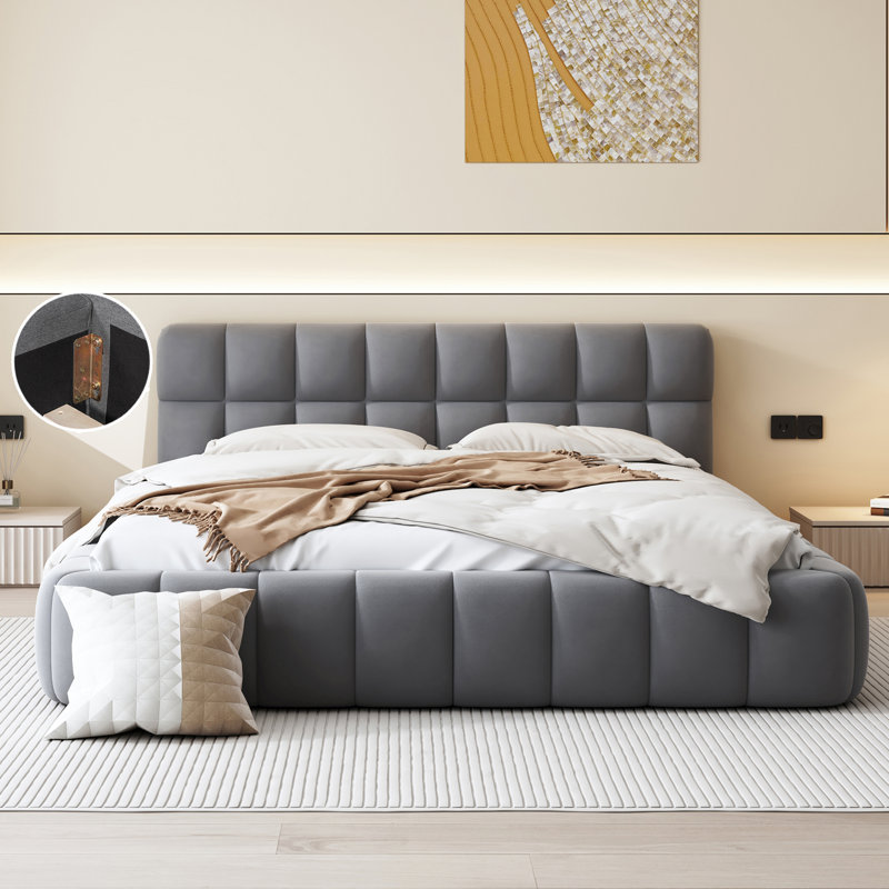 Upholstered Platform Bed, Gray