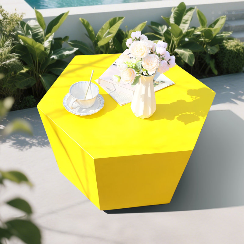 28-Inch  Outdoor Side Table, Hexagon Magnesium Oxide Coffee Table for Outdoor Patio, Gardens, Backyards, Farmhouses, Living Rooms