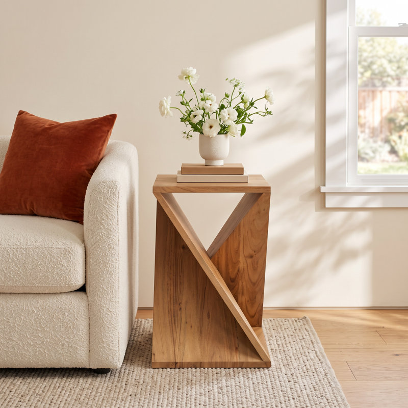 Rivera Solid Wood Top End Table, Natural