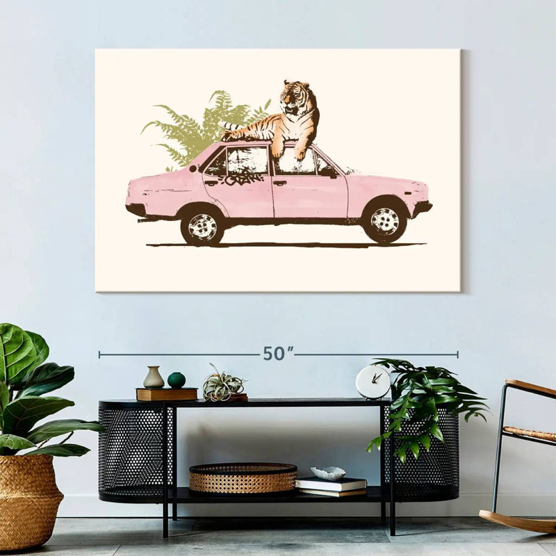 Mehar Tiger On Car, 34" H x 51" W