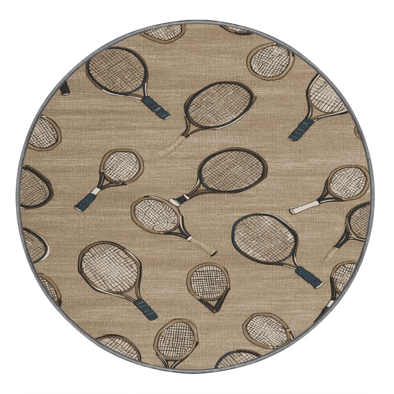  Tapis lavable avec raquettes de tennis, Rond 7 pi