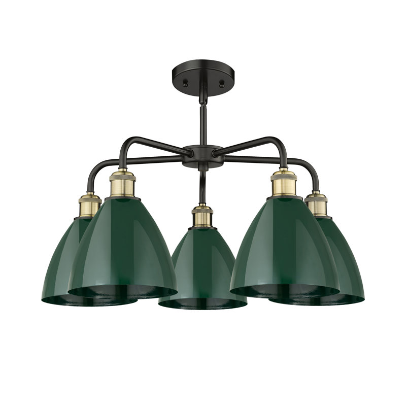 Lustre en dôme à 5 lumières Trickett, Vert, Noir/laiton antique