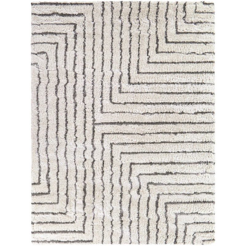 Tapis crème moderne à rayures Knowles, Rectangle 7 pi 10 po x 10 pi