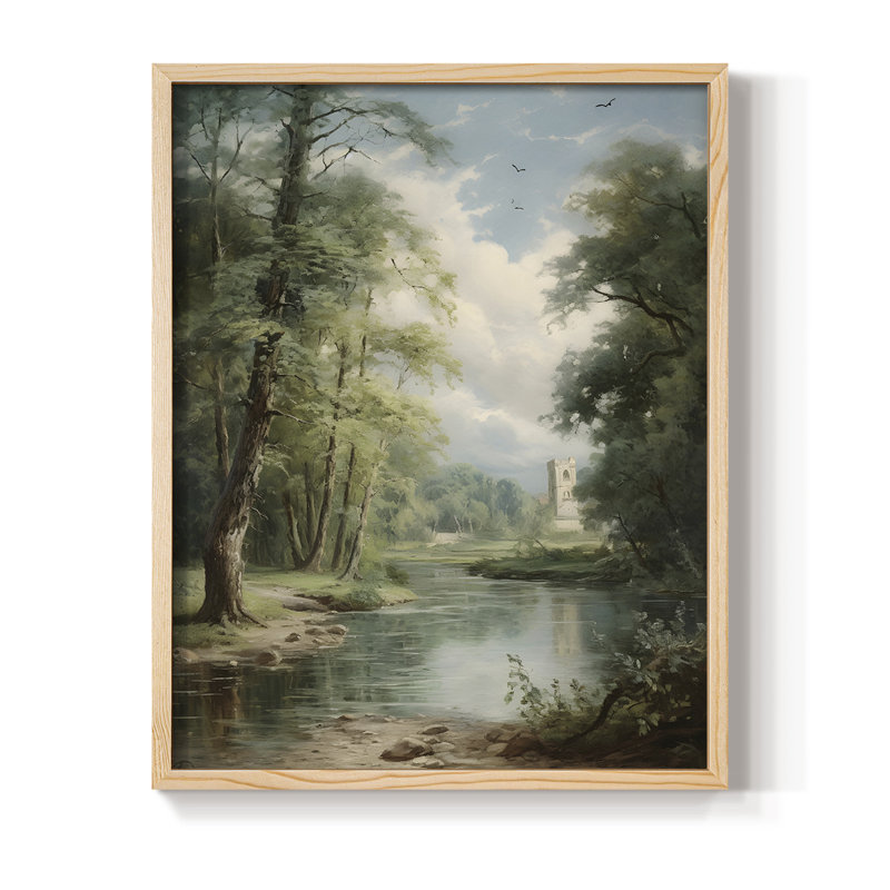 «Vintage Landscape CXCV III», reproduction encadrée - bois massif, Naturel, H 21 po x l 17 po