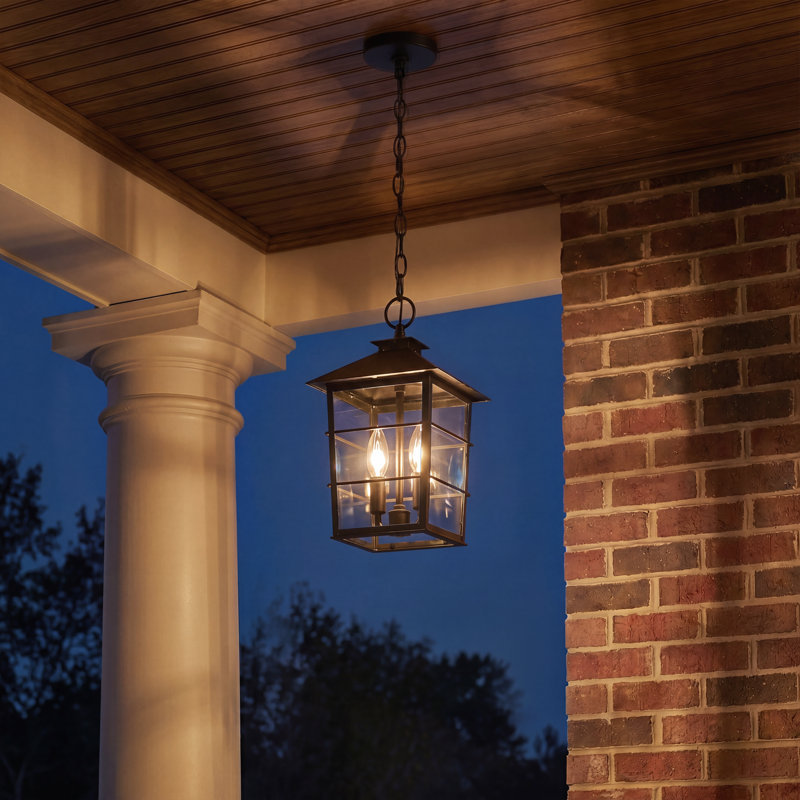 90"H Adjustable Farmhouse Outdoor Pendant Light Black