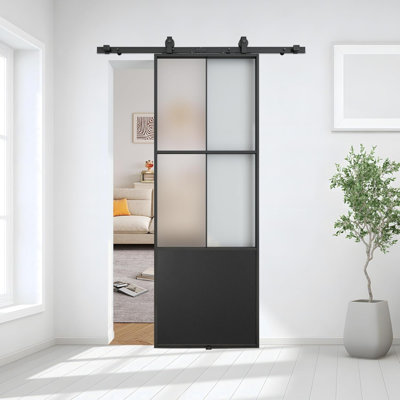 BLACK GLASS SLIDING BARN DOOR KIT