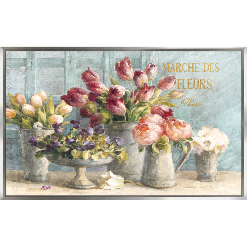 «Marche des Fleurs Blue Gold», reproduction de peinture acrylique sur toile, H 31,5 po x l 51,5 po x P 2 po