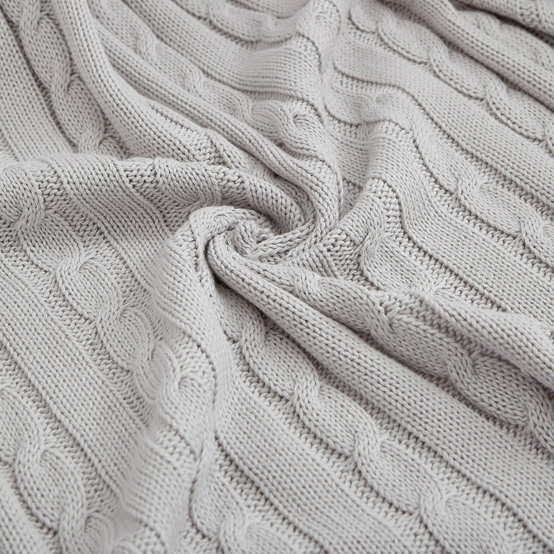 Jeté tricoté, jeté 100% pur coton, lavable à la machine, confortable - NTBAY, Gris argenté, L 90 po x l 68 po