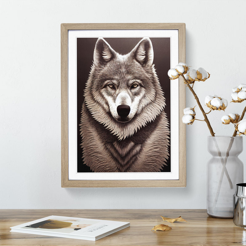 Amazing Wolf - Wall Art, 66cm H x 48cm W, Oak Framed Paper, White
