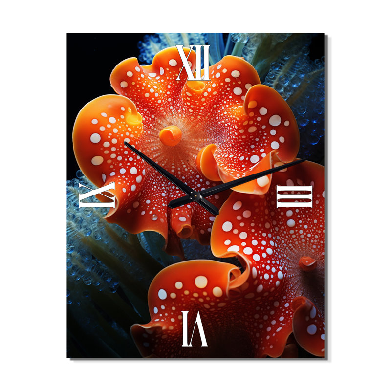 Horloge murale moderne colorée rouge anémone I - Coastal Coral, Petit