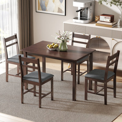 Ensemble de table de salle à manger en bois massif 5 pièces pour 4 personnes, table de cuisine de ferme avec chaises rembourrées pour petits espaces, salle à manger, coin repas, noyer et gris