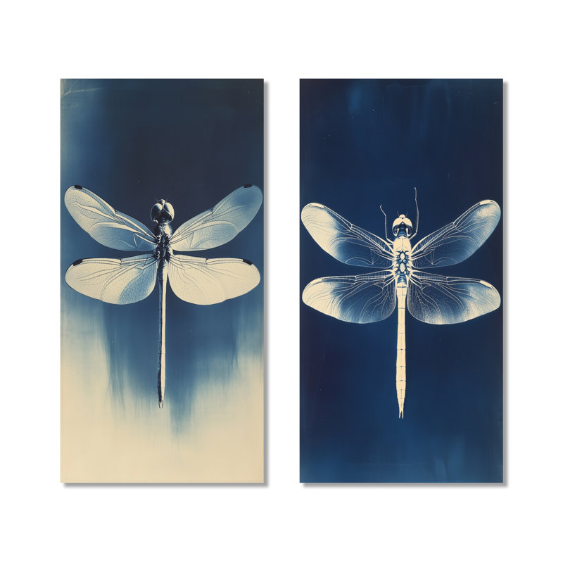 Libellule en bleu de Prusse I - Tableau Libellule en 2 parties, 40" H x 40" W, Wrapped Canvas