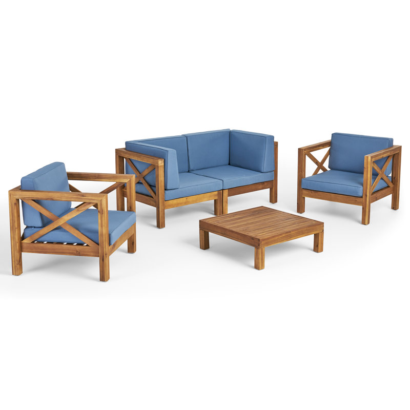Raymo Acacia 4 - Person Patio Conversation Set with Cushions, Blue