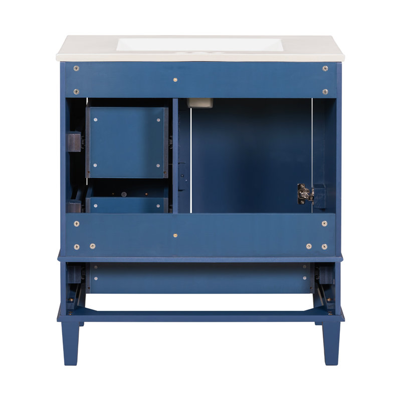 Modern Bathroom Vanity With Spacious Storage And Premium Materials, Blue, Gold